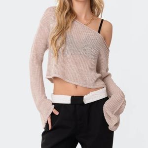 SOLD Edikted Emmie Off Shoulder Sheer Knit Top